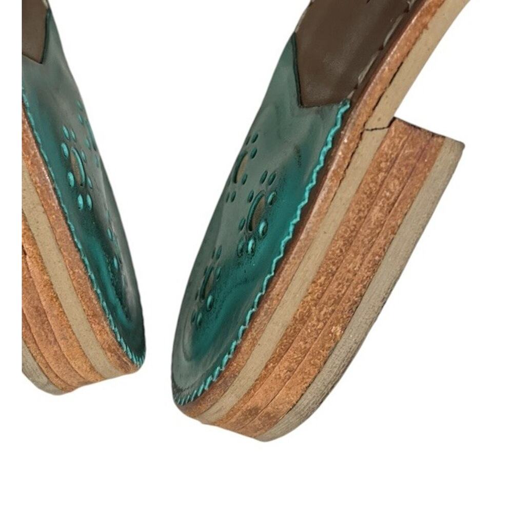 Jack Rogers Jacks Flat Sandals Teal Green Gold Whipstitch Women's 10 Slip On - Picture 9 of 9